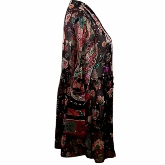 Soft Surroundings Asteria Beaded Sequin Tunic Top Varenna Plum Mixed Floral Sz S - Picture 10 of 16
